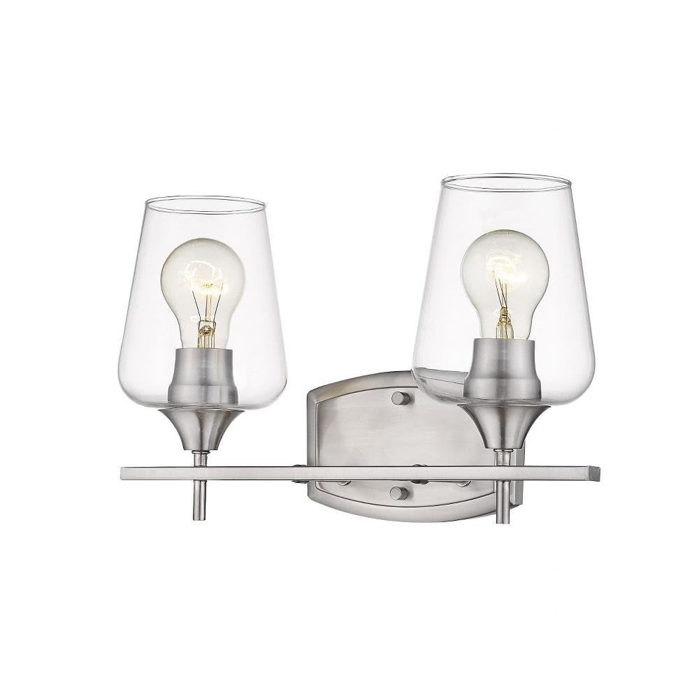 Z-Lite 2 Light Vanity Bathroom Fixture 473-2V-BN in Brushed Nickel - Clear Glass Shades for Modern Bathroom Lighting & Makeup Vanity Mirror Illumination