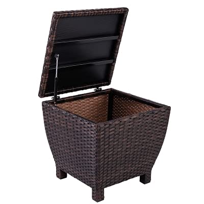 13 Gallon Sundale Outdoor Deck Storage Box with Lid - Fully Assembled Brown Wicker Rattan Side Table for Patio, Hose, Cushion & Towel Storage | Perfect for Backyard, Garden & Poolside Organization