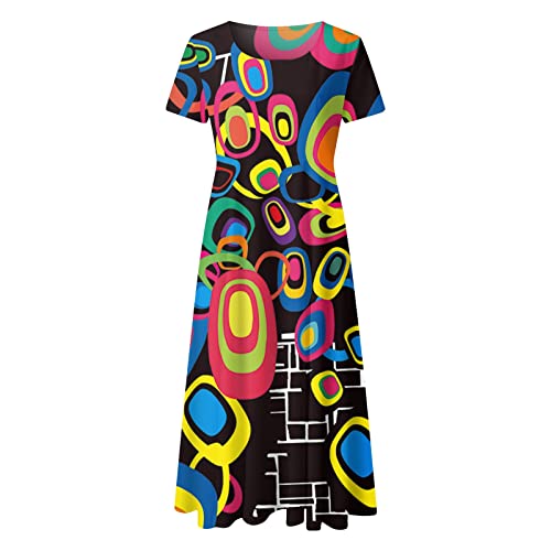 Women's Floral Printed Boho Beach Sundress - Casual Short Sleeve Crew Neck Loose Summer Dress for Women (Black, S) | Perfect for Beach Vacations, Outdoor Parties & Summer Getaways