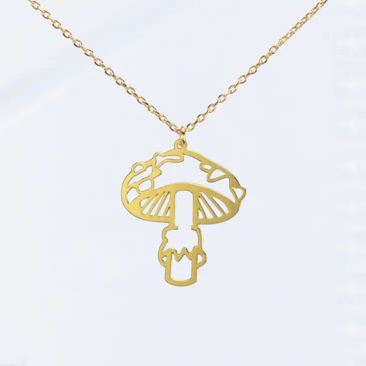 ATL N 240 Gold Mushroom Tea Leaf Necklace - Elegant Botanical Jewelry for Women, Nature-Inspired Pendant for Everyday Wear & Special Occasions