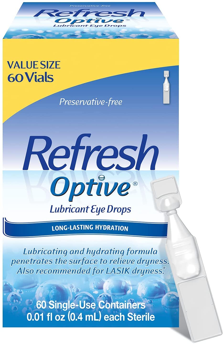 Refresh Optive Lubricant Eye Drops - 60 Single-Use Containers (Pack of 6) | Dry Eye Relief for All-Day Comfort | Perfect for Travel, Office & Contact Lens Wearers