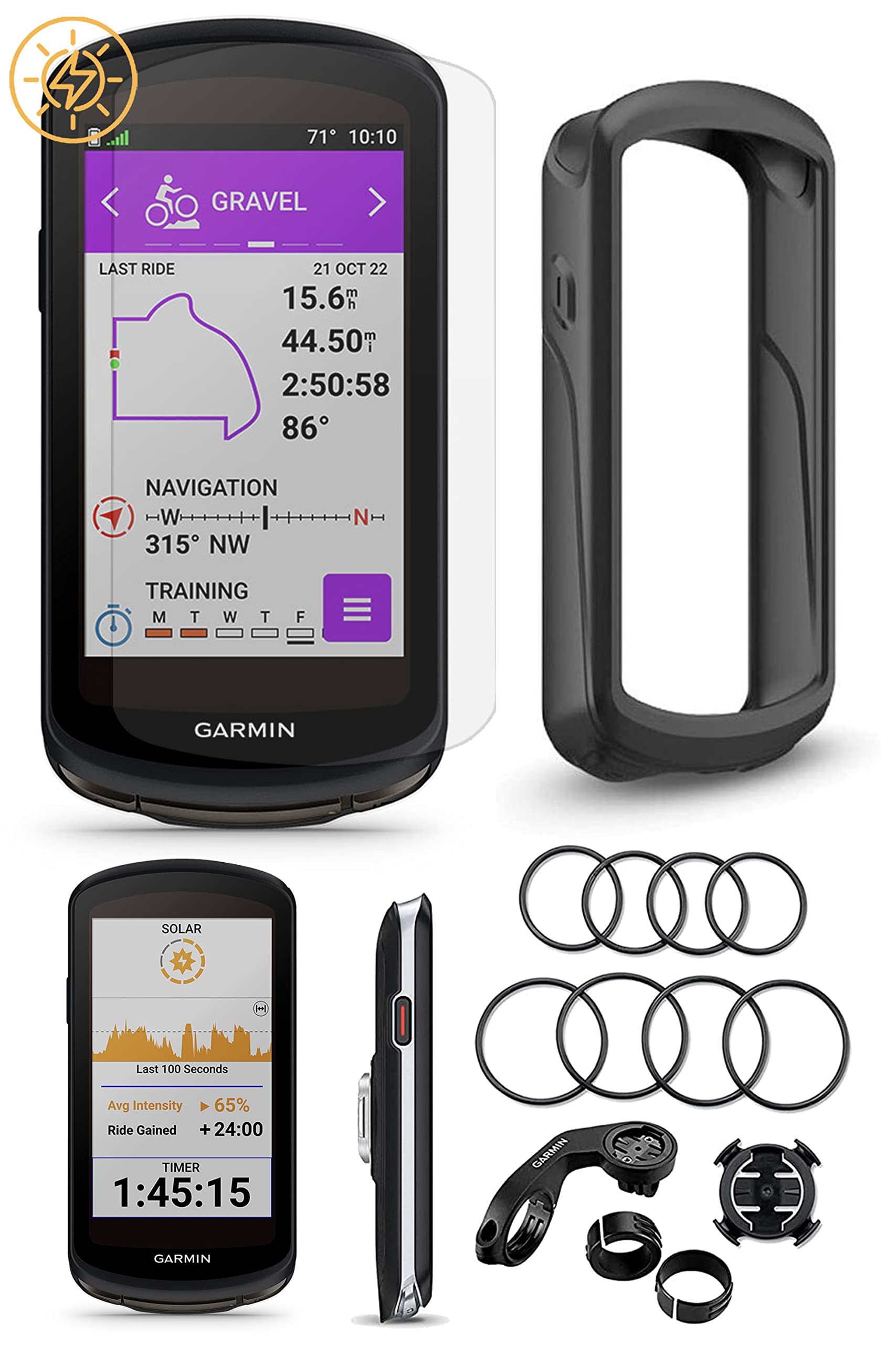 Garmin Edge 1040 Solar GPS Bike Computer | 2022 Cycling GPS with VO2 Max, Maps, Multi-GNSS | Includes Tempered Glass Screen Protector, Case & MTB Mounts | Perfect for Road Cycling, Mountain Biking & Training