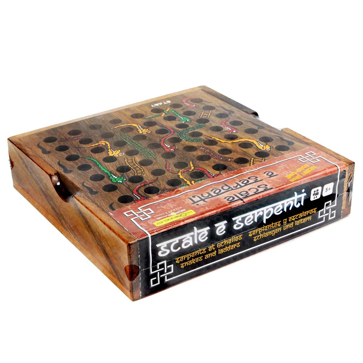 Premium Wooden Snakes and Ladders Board Game - Classic Strategy Game for 2-4 Players - Compact Travel Version - Perfect for Family Game Nights, Kids' Parties & Road Trips