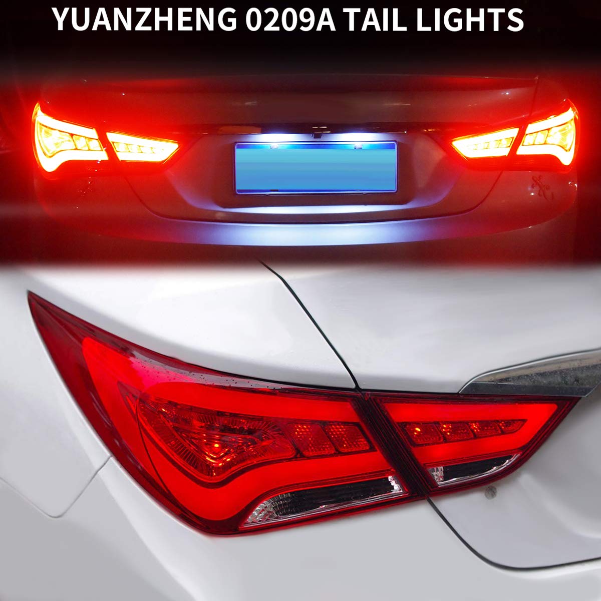 YUANZHENG Full LED Tail Lights for Hyundai Sonata 2011-2014 (6th Gen Sedan) - Red & Clear Brake/Reverse/Turn Signal Lights - YAB-SNT-0209A - Perfect for Night Driving & Enhanced Safety