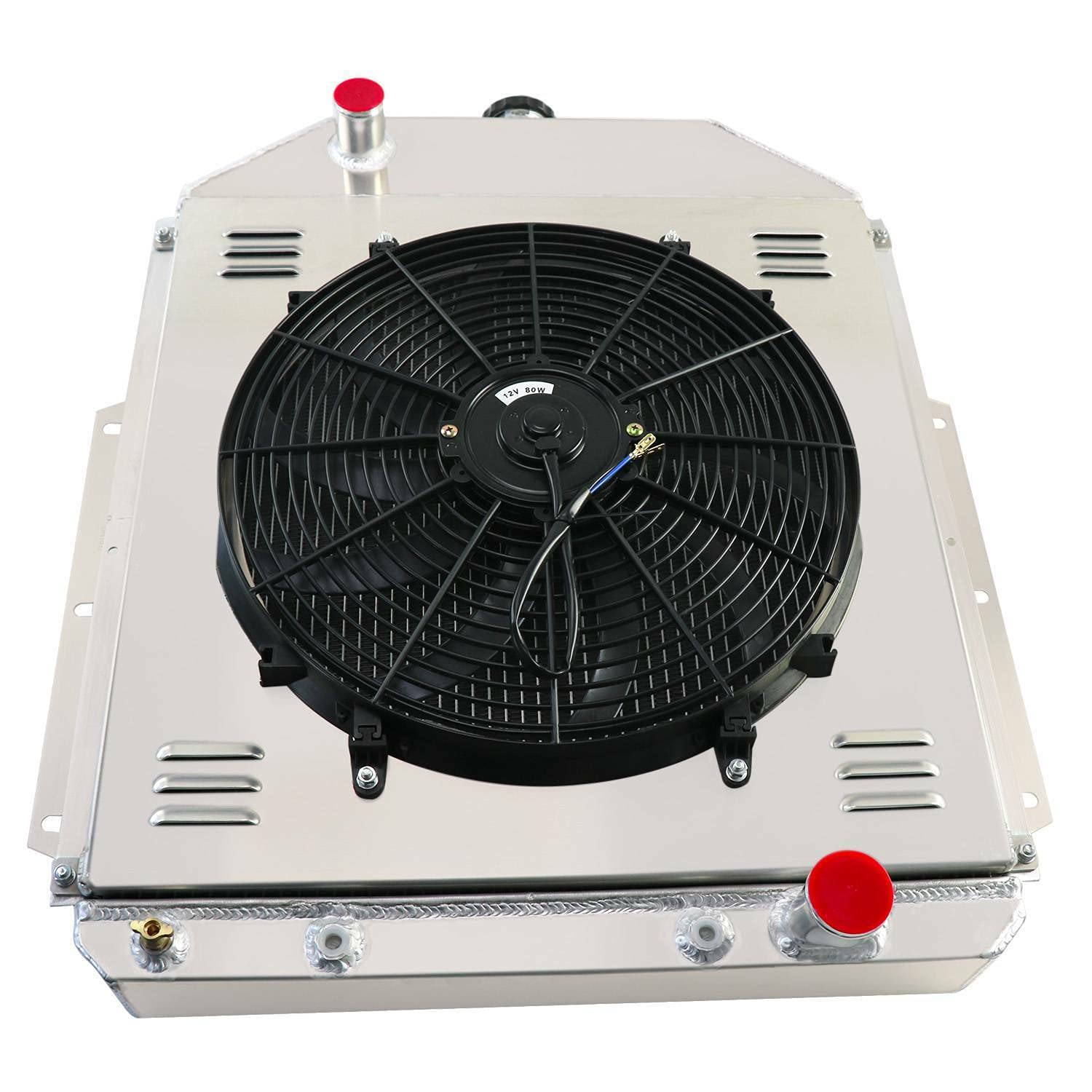 All Aluminum Radiator Cooler for Ford F1 F2 F3 Pickup Truck 1942-1952 & Chevy V8 Engine - 4 Row Radiator with Shroud Fan Relay Kits - Heavy Duty Cooling Solution for Classic Truck Restoration & Hot Rod Performance