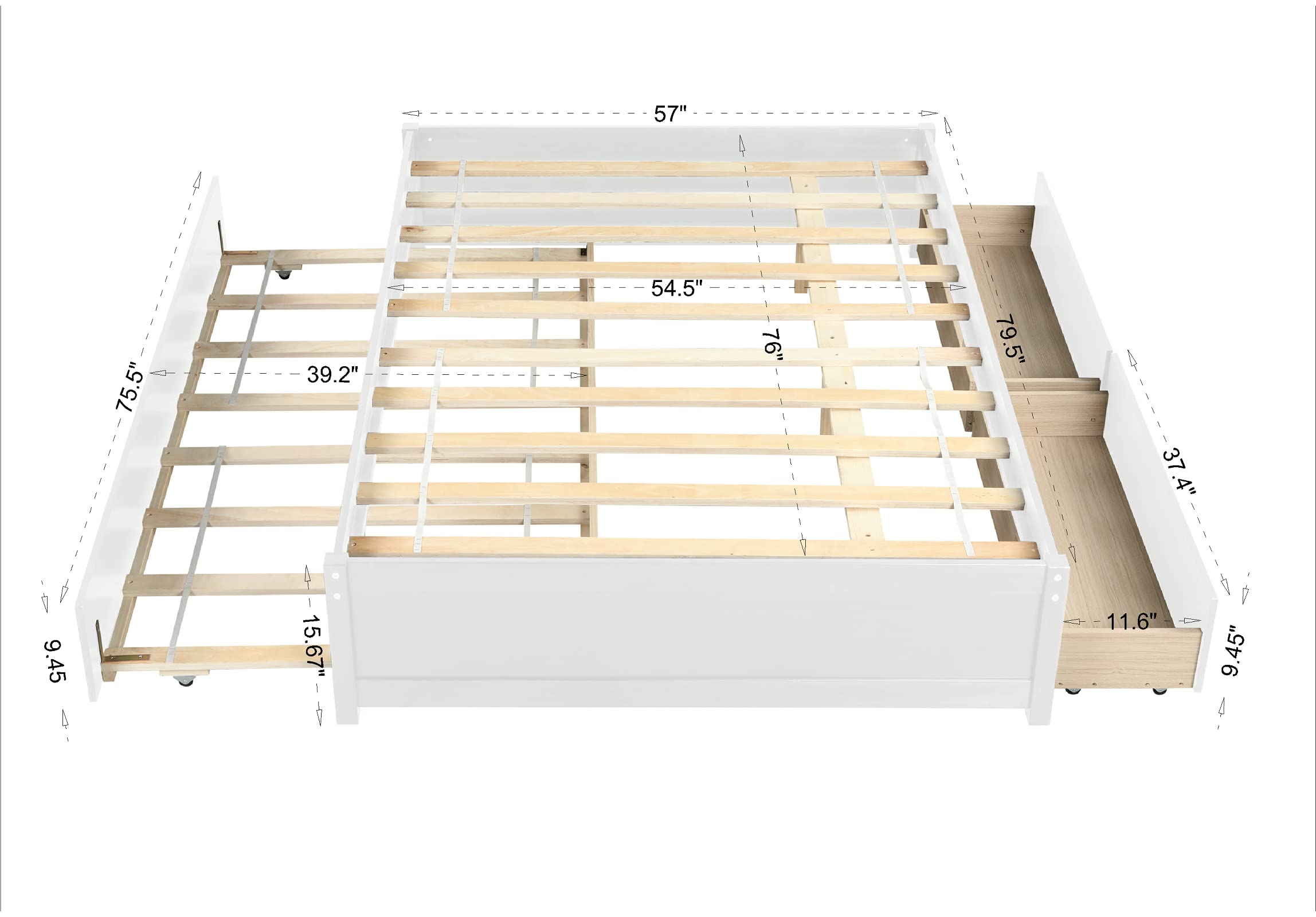 **Danxee White Wooden Captain's Bed with Storage, Twin Size Trundle & 2 Drawers - Full Size Platform Daybed for Kids & Teens - Perfect for Small Bedrooms, Guest Rooms & Dormitories**