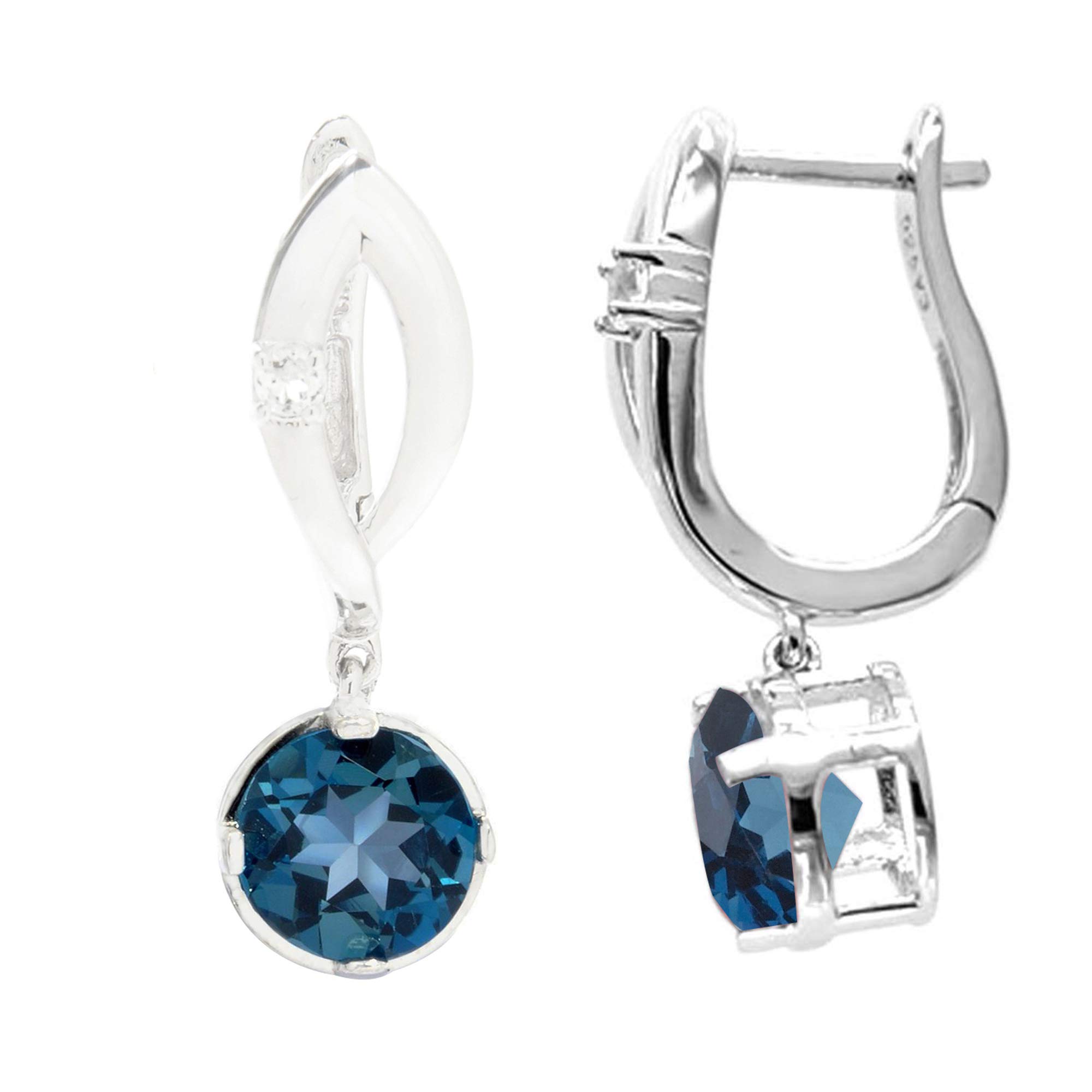 925 Sterling Silver London Blue Topaz Dangle Earrings for Women - December Birthstone Round Statement Jewelry - Perfect Birthday Gift for Her, Wedding, Party & Special Occasions