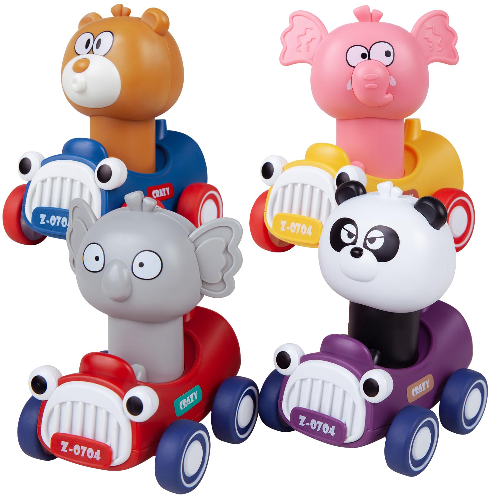 Press and Go Animal Toy Cars for Toddlers 1-3 Years Old - 4 Pack Pull Back Vehicles for 1 2 3 Year Old Boys & Girls - Perfect Birthday Gift & Early Learning Toy for 12-18 Month Babies - Fun Playtime for Home, Daycare or Travel
