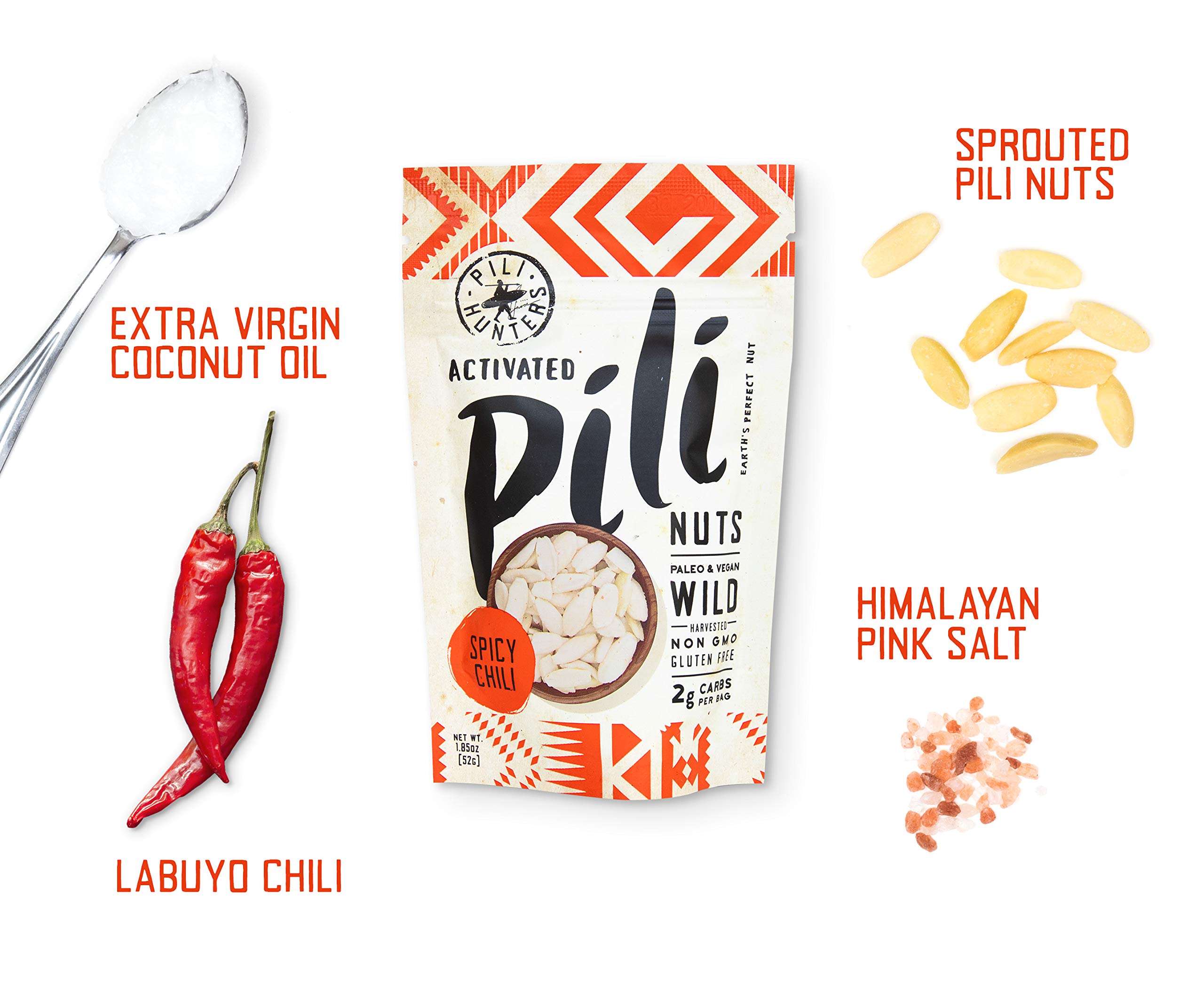 Pili Hunters Spicy Chili Pili Nuts - Keto Friendly, Low Carb, Gluten Free, No Sugar Added Superfood Snacks - Shark Tank Featured - Perfect for On-the-Go Energy & Healthy Lifestyle