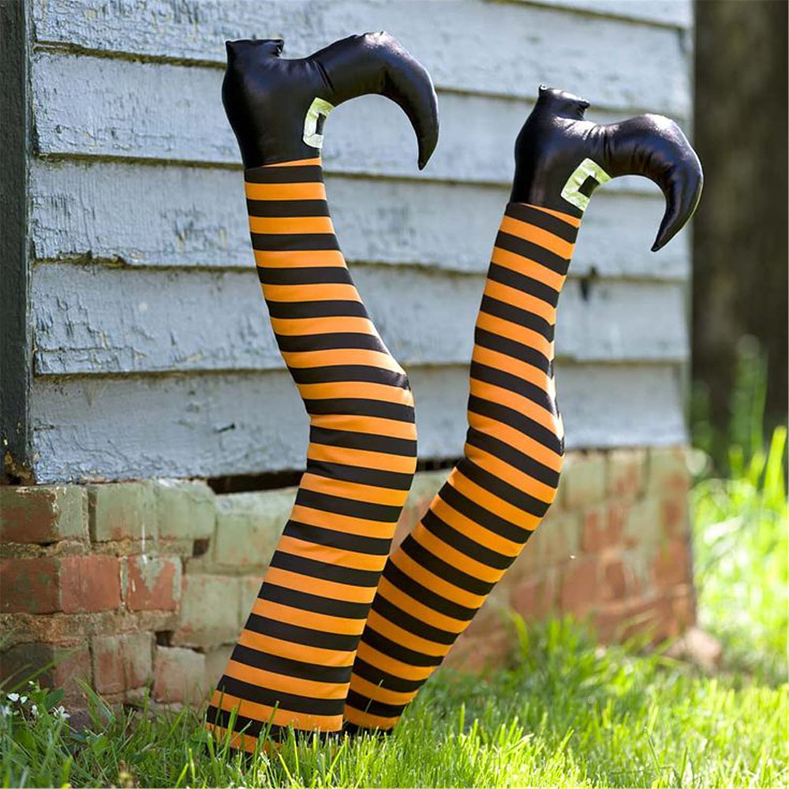 Halloween Wicked Witch Legs Prop - Outdoor Halloween Decorations for Lawn, Yard & Party - Stuffed Witch Legs with Orange Stockings - Perfect for Halloween Outdoor Decor, Haunted House & Spooky Yard Displays