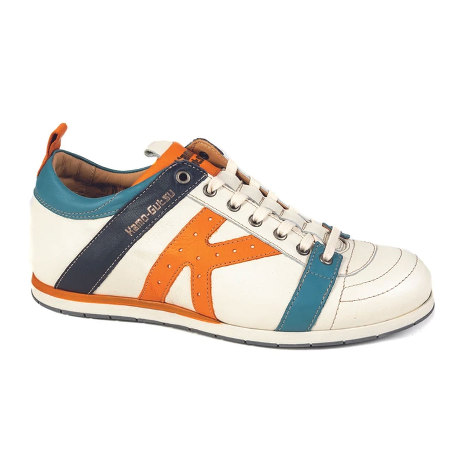 Kamo Gutsu TIFO 042 Low Top Sneakers for Men - White/Ice/Orange Colorway - Lightweight Comfortable Casual Shoes for Walking, Running & Everyday Wear