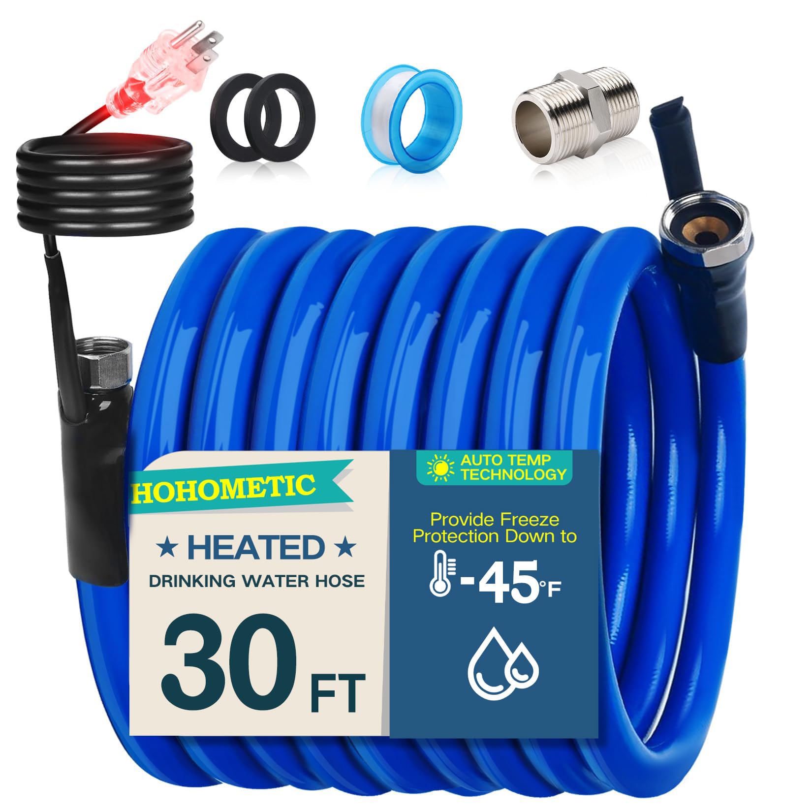 30FT Heated RV Water Hose -45℉ Freeze Proof, Upgraded 4.0 Drinking Safe Garden Hose with Anti-Freeze Technology | Perfect for Winter Camping, RV Travel & Outdoor Watering