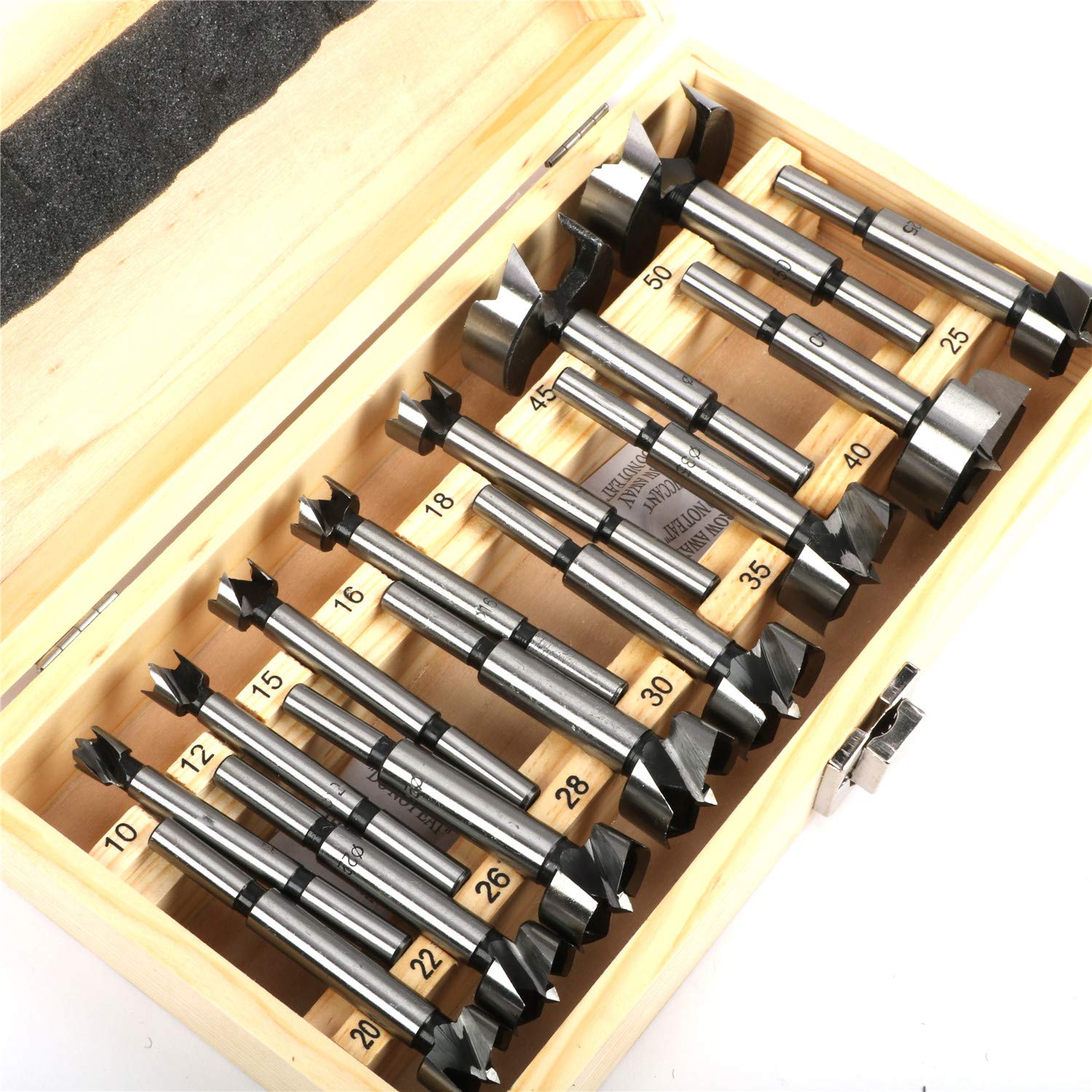 15 Pcs Forstner Bit Set 2/5-2 Inch (10-50mm) - High Carbon Steel Wood Drilling Bits for Woodworking, Cabinetry & DIY Projects - Includes Storage Case - Perfect for Furniture Making, Door Hinge Installation & Craft Projects