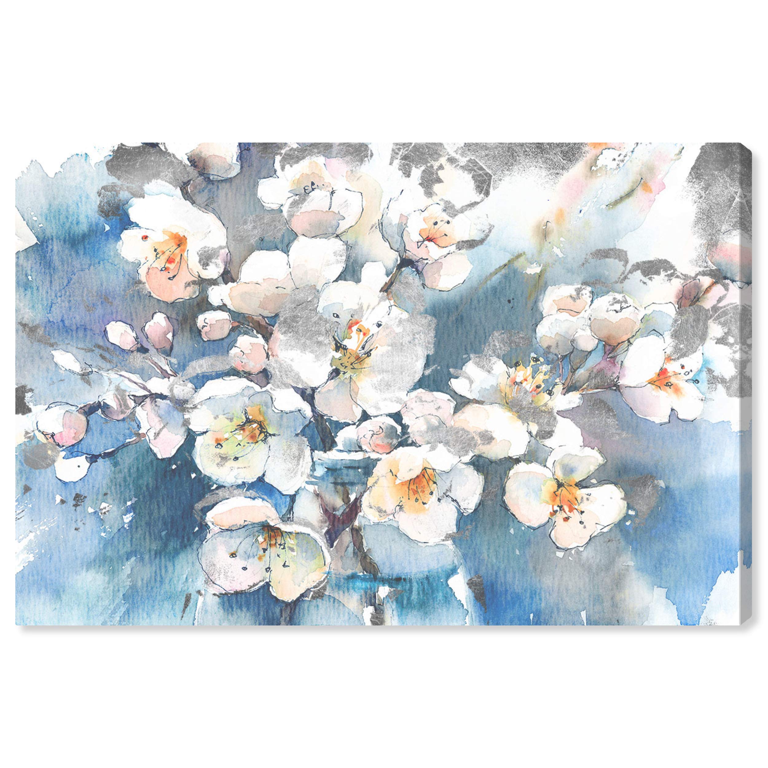 Oliver Gal Floral Wall Art Canvas Print 'Spring Blossom in Blue' - 15x10 Inch White Modern Home Decor - Perfect for Living Room, Bedroom & Office Wall Decoration