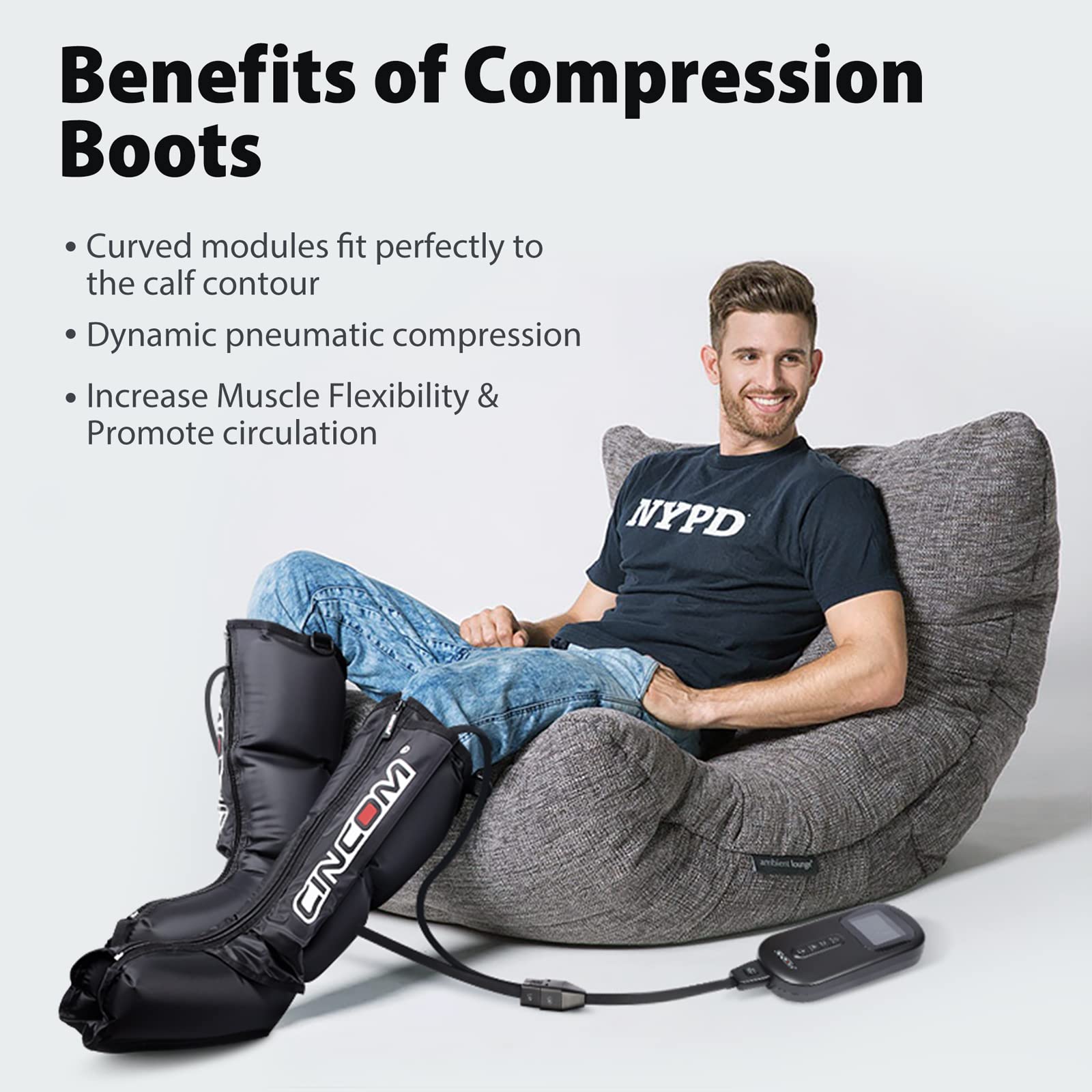 CINCOM Air Compression Leg Massager for Circulation, Pain Relief & Swelling - Relaxing Recovery Boots for Athletes, Edema Relief, Perfect Gift for Mom & Dad - FSA HSA Eligible - Ideal for Post-Workout Recovery, Travel & Home Use