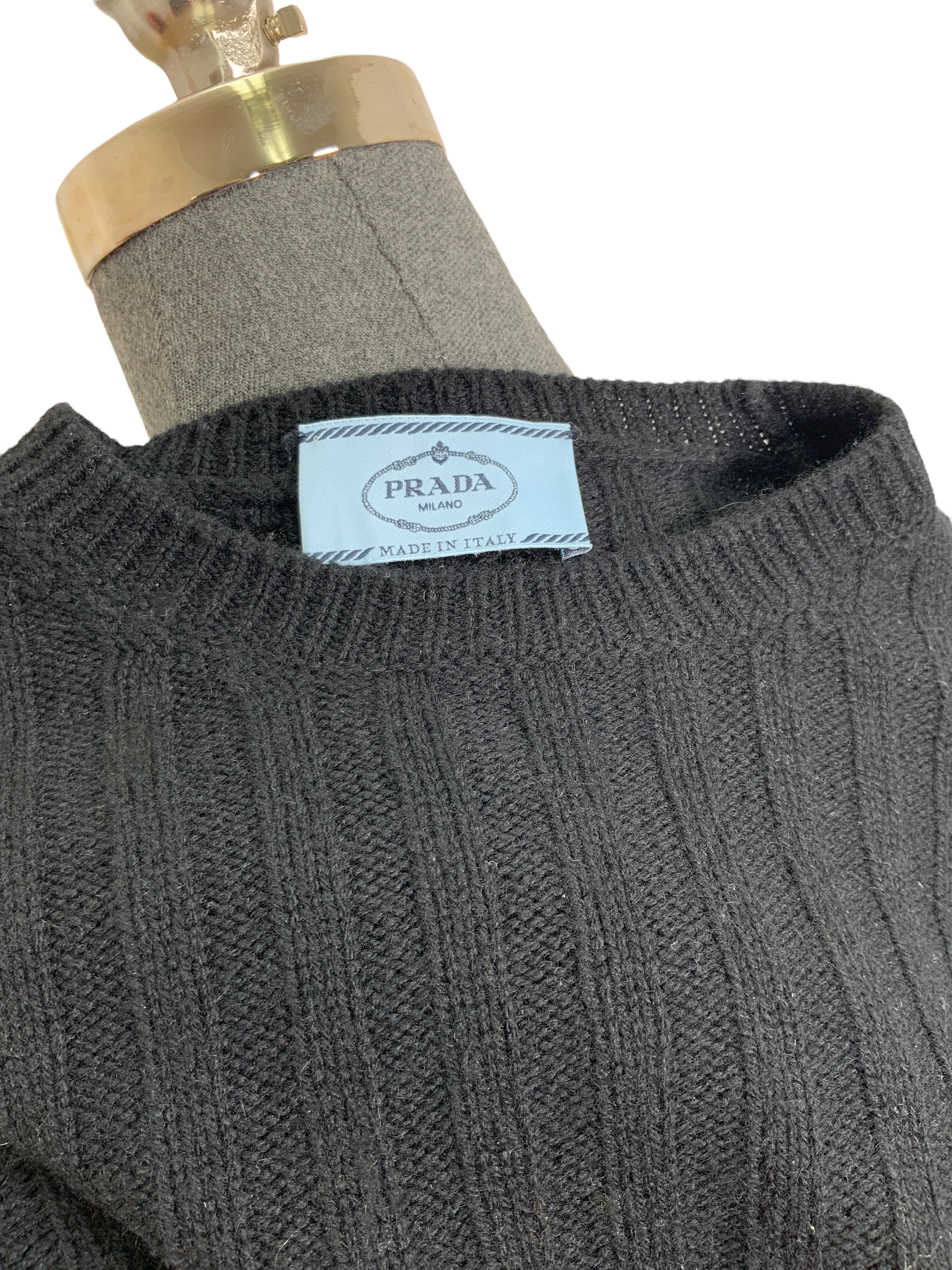 Prada Ribbed Cashmere Sweater for Women - Soft Luxury Knit Pullover Size S - Perfect for Office, Date Night & Winter Fashion