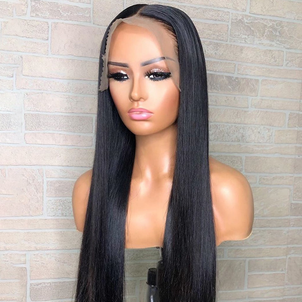 Straight Natural Black Remy Human Hair Lace Front Wig - 100% Virgin Hair for Daily Wear & Special Occasions
