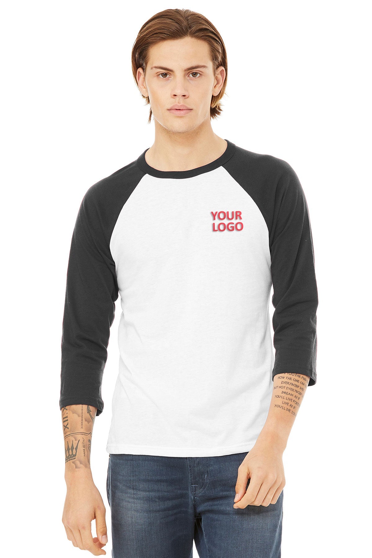 Bella Canvas Unisex 3/4 Sleeve Baseball Tee - Soft Cotton Jersey T-Shirt for Men & Women (White/Asphalt) | Casual Wear, Team Uniforms, Sports & Street Style