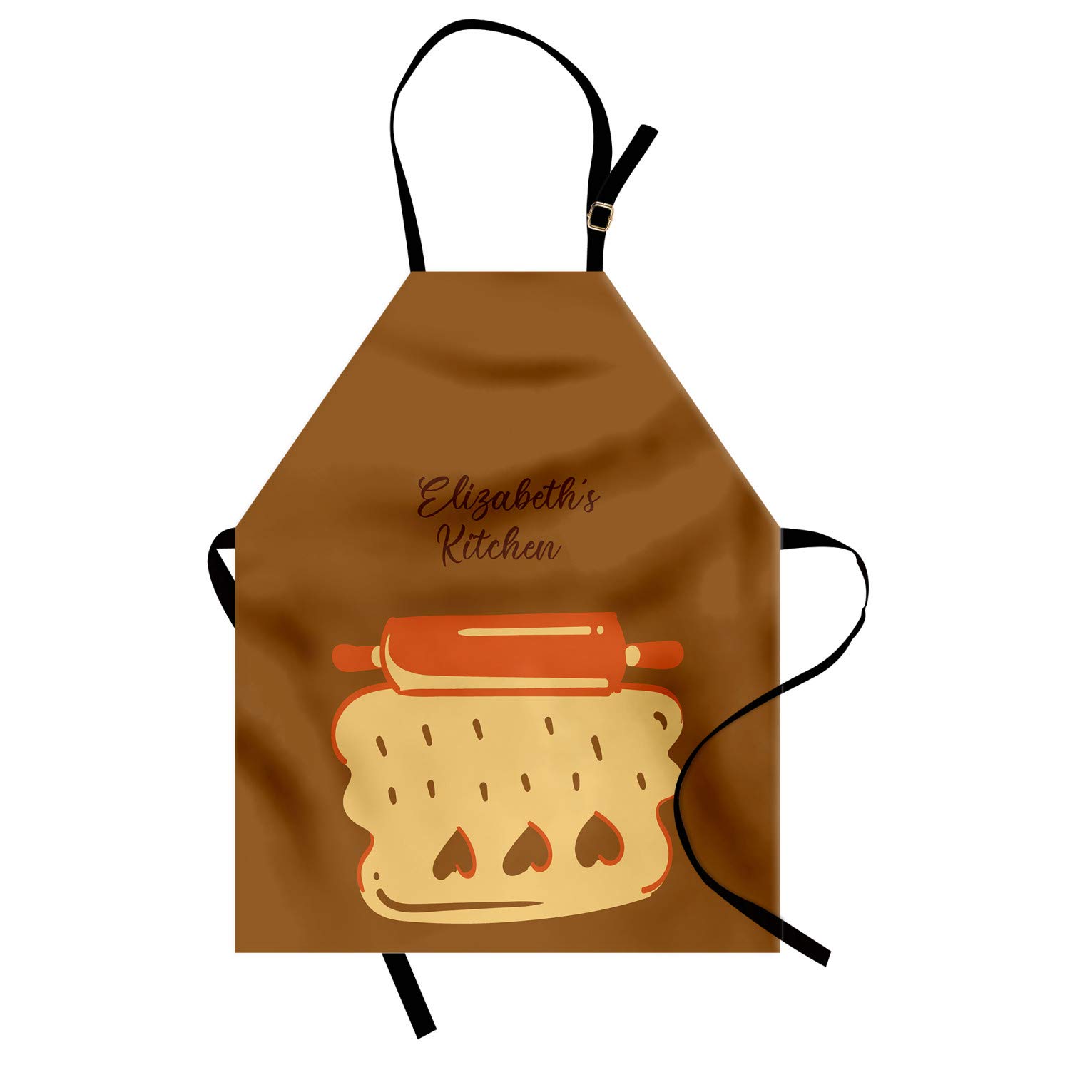 Ambesonne Personalized Chef Apron - Cartoon Baking & Cooking Design with Colorful Rolling Pin Dough Motif - Adjustable Neck Unisex Kitchen Bib for Adults (Pale Brown) - Perfect for Home Cooking, Baking, BBQ & Culinary Gifts