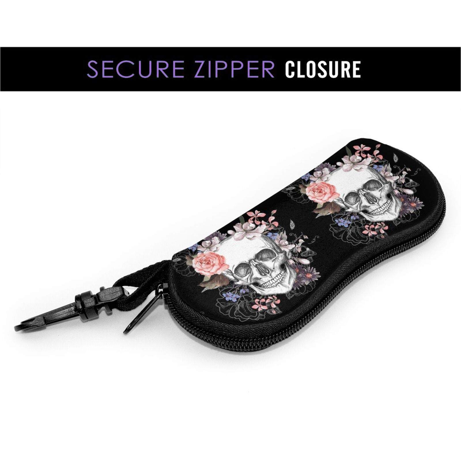 Stylish Skull Flower Sunglasses Case - Soft, Ultra Light & Portable Zipper Eyeglass Holder for Men & Women - Perfect for Travel, Beach, and Outdoor Activities