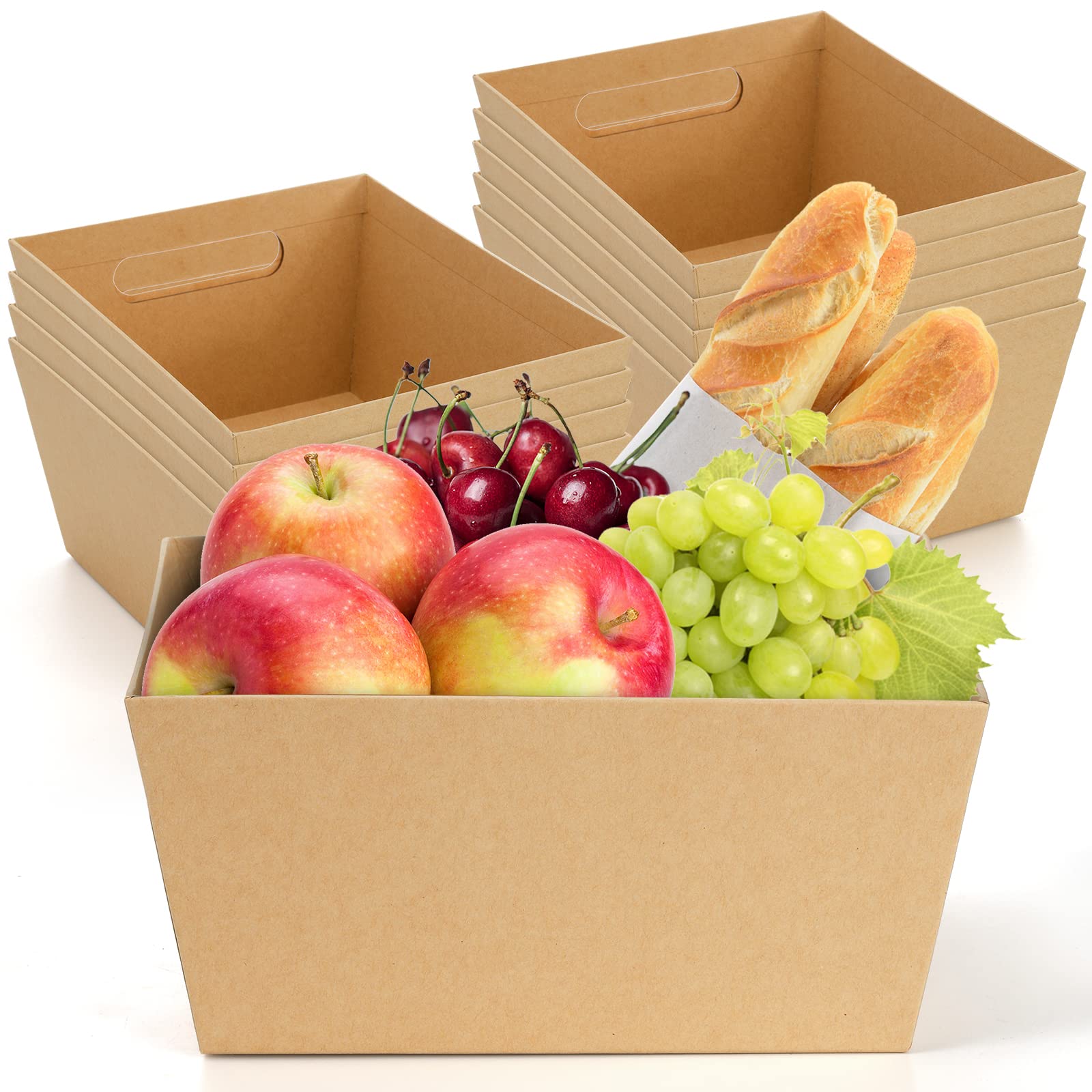DEAYOU 10 Pack Kraft Paper Baskets with Handles - 5 LB Capacity Brown Gift Baskets for Wine, DIY Projects, Food Display, Snacks & Crafts - Perfect for Party Favors, Wedding Decor & Holiday Gifting