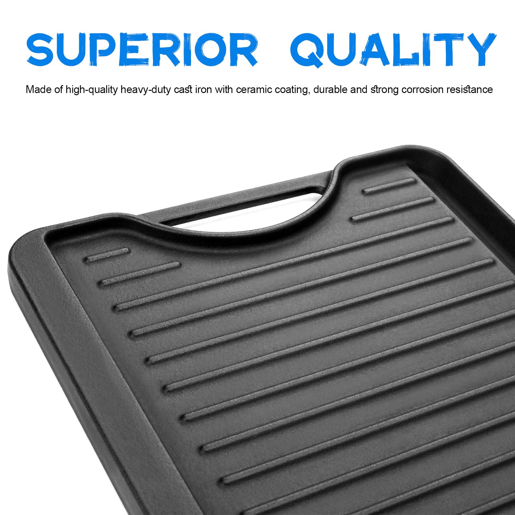 GGC Cast Iron Reversible Griddle - 2-in-1 Griddle Pan for Gas Stove, Grill & Camping | 20