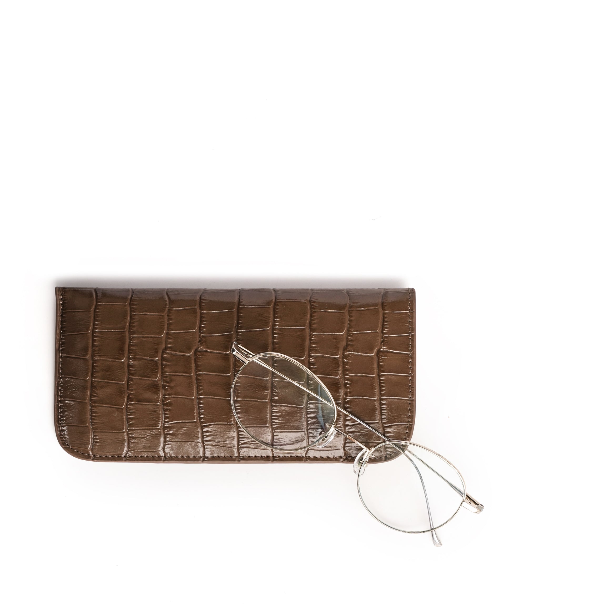 Premium Soft Eyeglass Case - Cocoa Croc Pattern - Protective Eyewear Storage for Travel, Home & Office Use