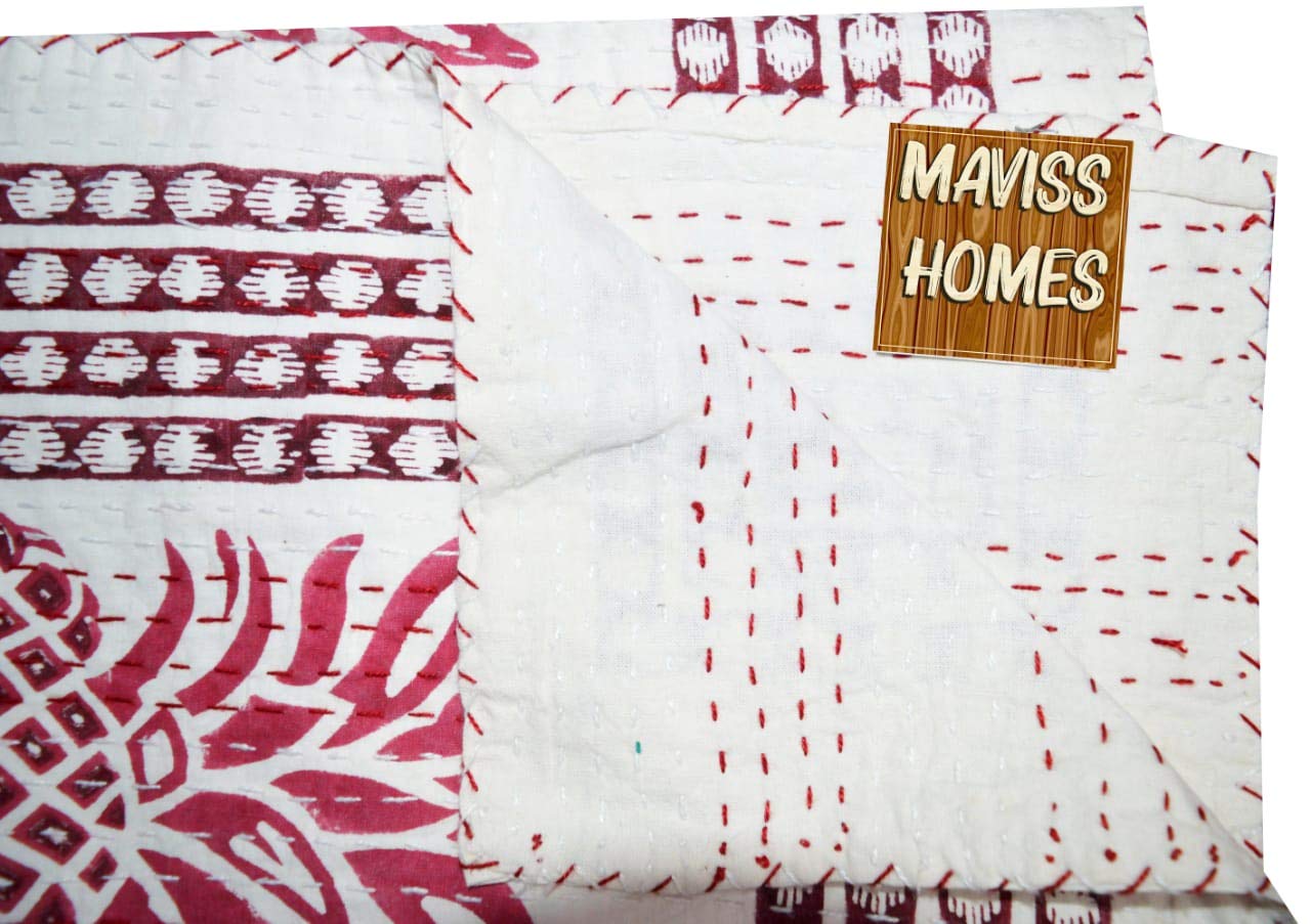 Handmade Indian Kantha Quilt - Lightweight Soft Cotton Gudari Throw Blanket & Bedspread | Ethnic Boho Home Decor for Bedroom, Sofa, or Travel | Perfect Gift for Housewarming & Weddings