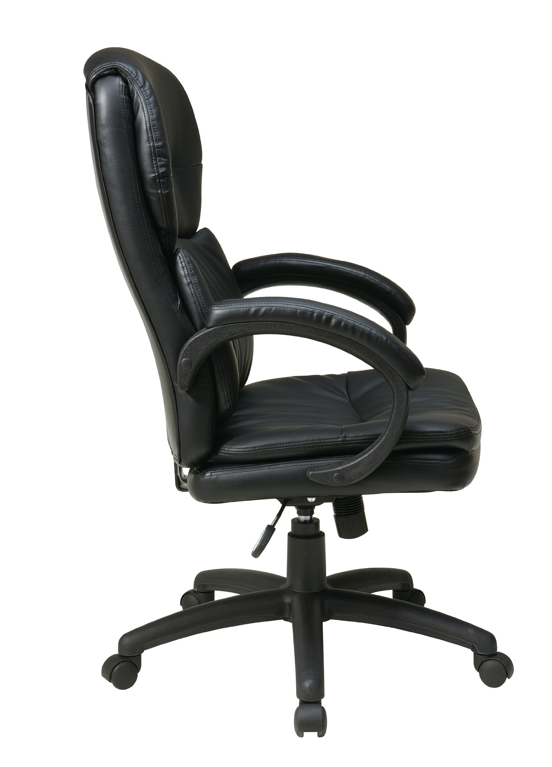 Office Star EC Series Executive Bonded Leather High Back Adjustable Office Chair with Thick Padded Contour Seat & Armrests - Black | Ergonomic Desk Chair for Home Office, Gaming & Workspace Comfort
