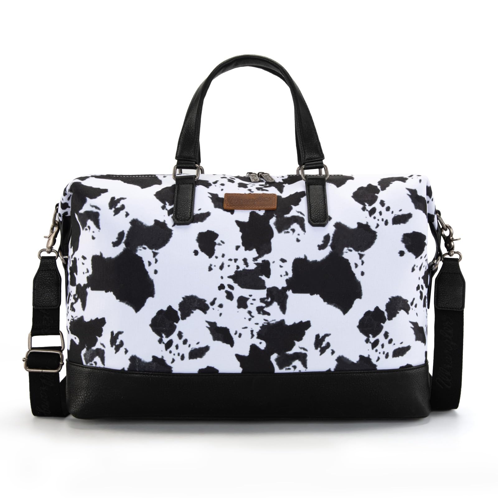 Wrangler Women's Oversized Cow Print Travel Duffle Bag - Weekender Overnight Bag WG133-5110BK for Gym, Beach & Weekend Getaways