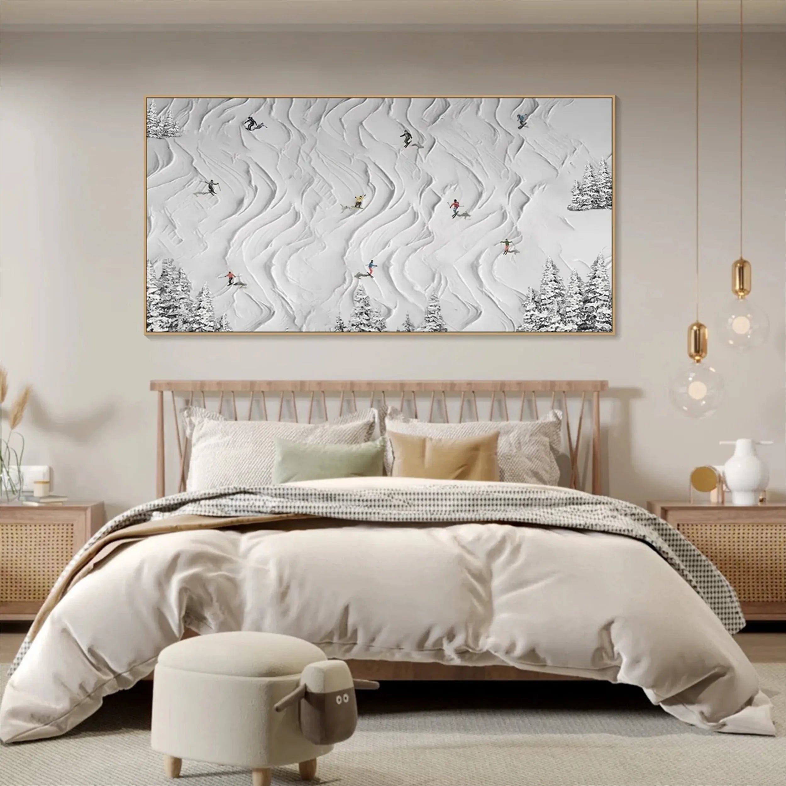 Premium Skiing Sport Art Textured Canvas Painting - Winter Sports Decor for Home & Office (Style #MM212) | Perfect for Ski Lodge, Mountain Cabin & Sports Enthusiast Gifts