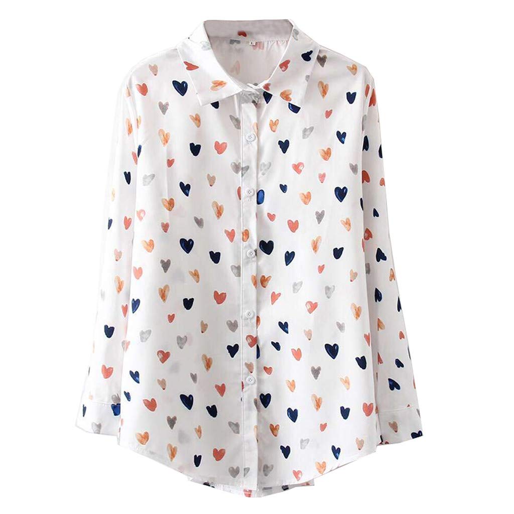Women's Fashion Long Sleeve Heart Print Korean Style Blouse - Casual Loose Fit Tunic Top for Women - Perfect for Daily Wear, Office, Dating & Fall Outfits