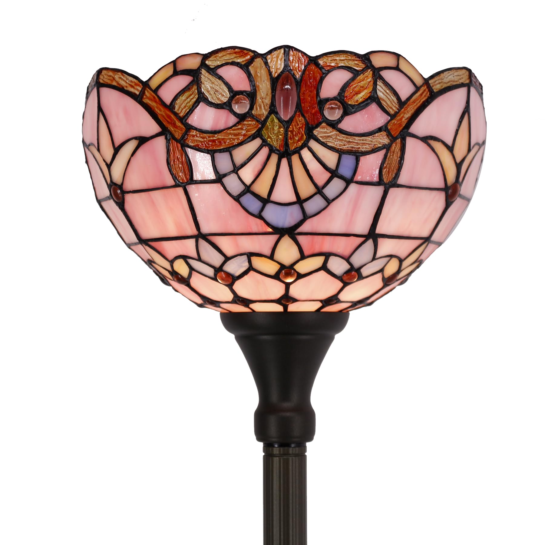 Tiffany Floor Lamp with Pink Baroque Stained Glass - 12x12x66 Inch Torchiere Standing Light for Bedroom, Living Room & Home Office | Elegant Uplight Decor for Romantic Ambiance & Vintage Style Interior Design