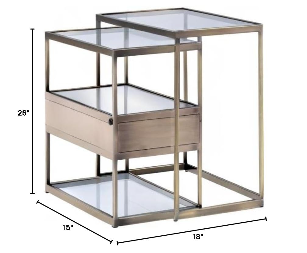 Knocbel Modern 2-Piece Nightstand Set with Drawer & Glass Shelves - Metal Frame Bedside Tables for Living Room & Bedroom - 33lbs Capacity (Antique Brass/Clear) - Perfect for Small Spaces & Apartment Decor