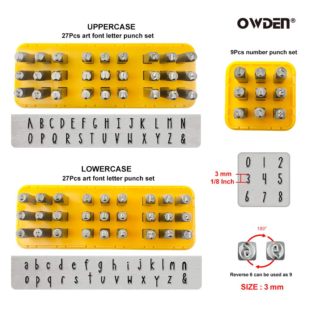 OWDEN Jewelry Metal Stamps Set - 3mm Letter & Number Punches for DIY Jewelry Making