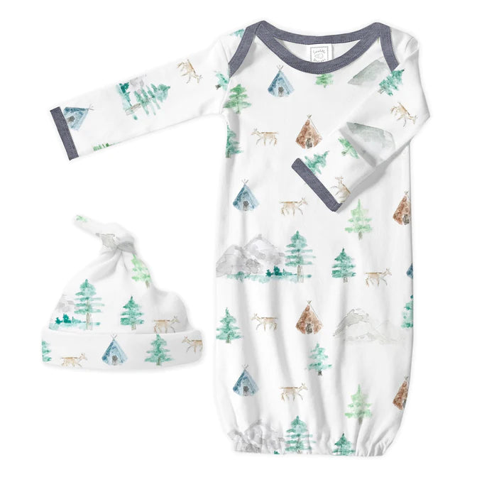 Soft Baby Pajama Gown Set with Mountains & Trees Print - Newborn Sleepwear (BGB 0067) - Perfect for Nursery, Bedtime & Newborn Photography