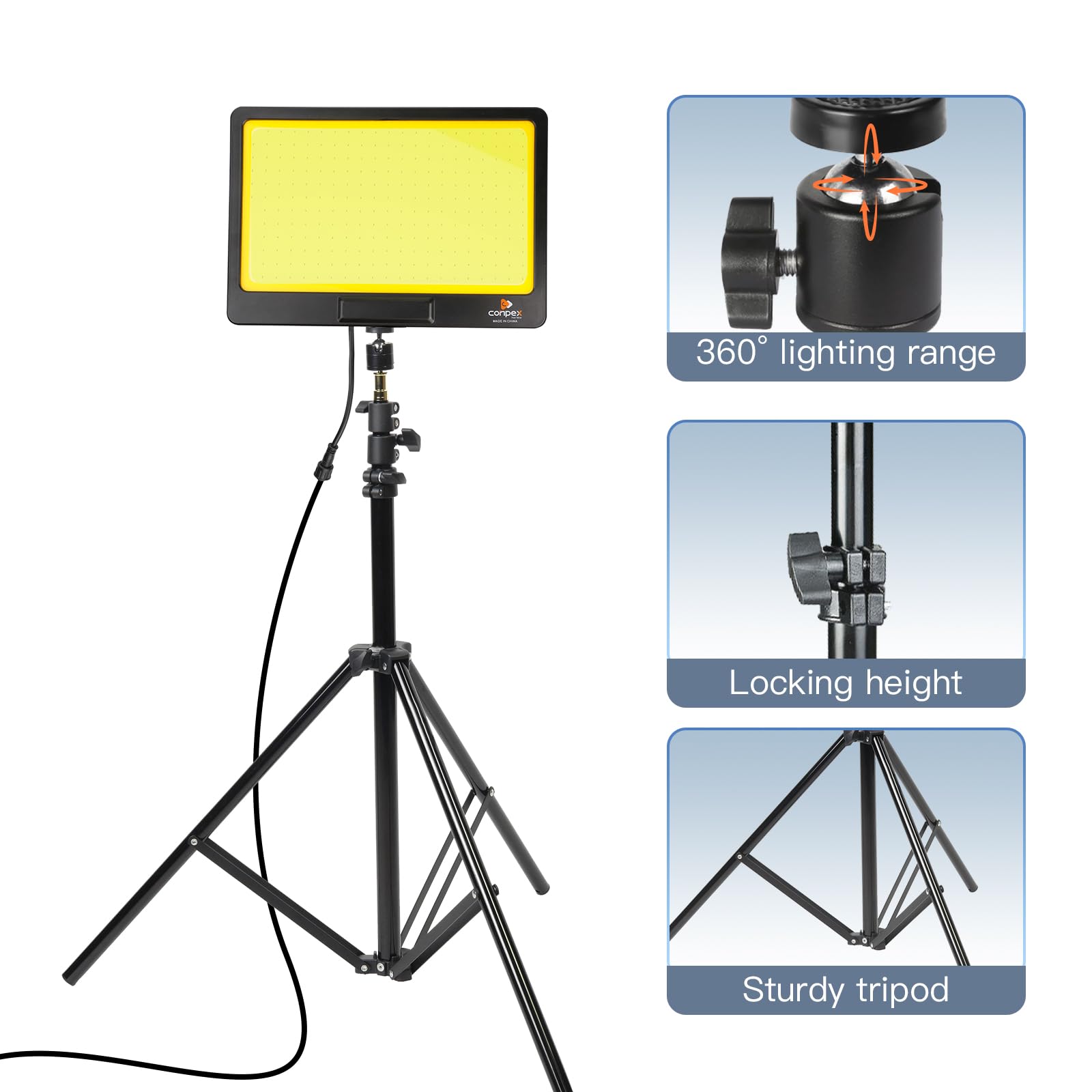 CONPEX 23000 Lumens Telescoping LED Camping Light Tripod - 12V Portable Outdoor Work Light for Camping, Fishing, Hiking & Emergency Use | Adjustable Stand for Campsite, Backyard & Job Sites
