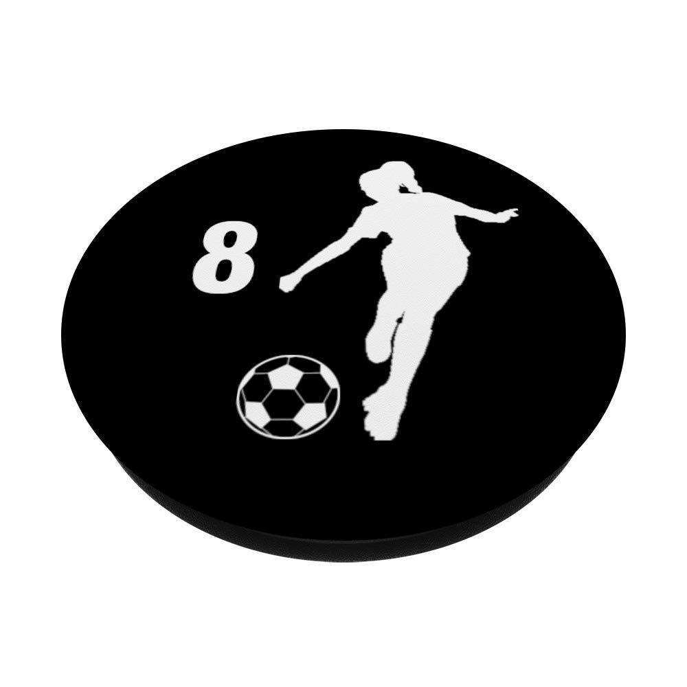 #8 Soccer Gifts for Teens, Women, Youth & Kids - Black PopSockets Swappable Phone Grip for iPhone, Android & Tablets - Perfect for Soccer Games, School & Daily Use