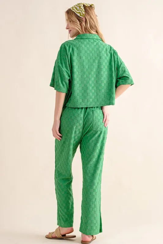Brushed Texture Checkerboard Pattern Casual Top for Women - Stylish & Comfortable Blouse for Everyday Wear, Work & Outings