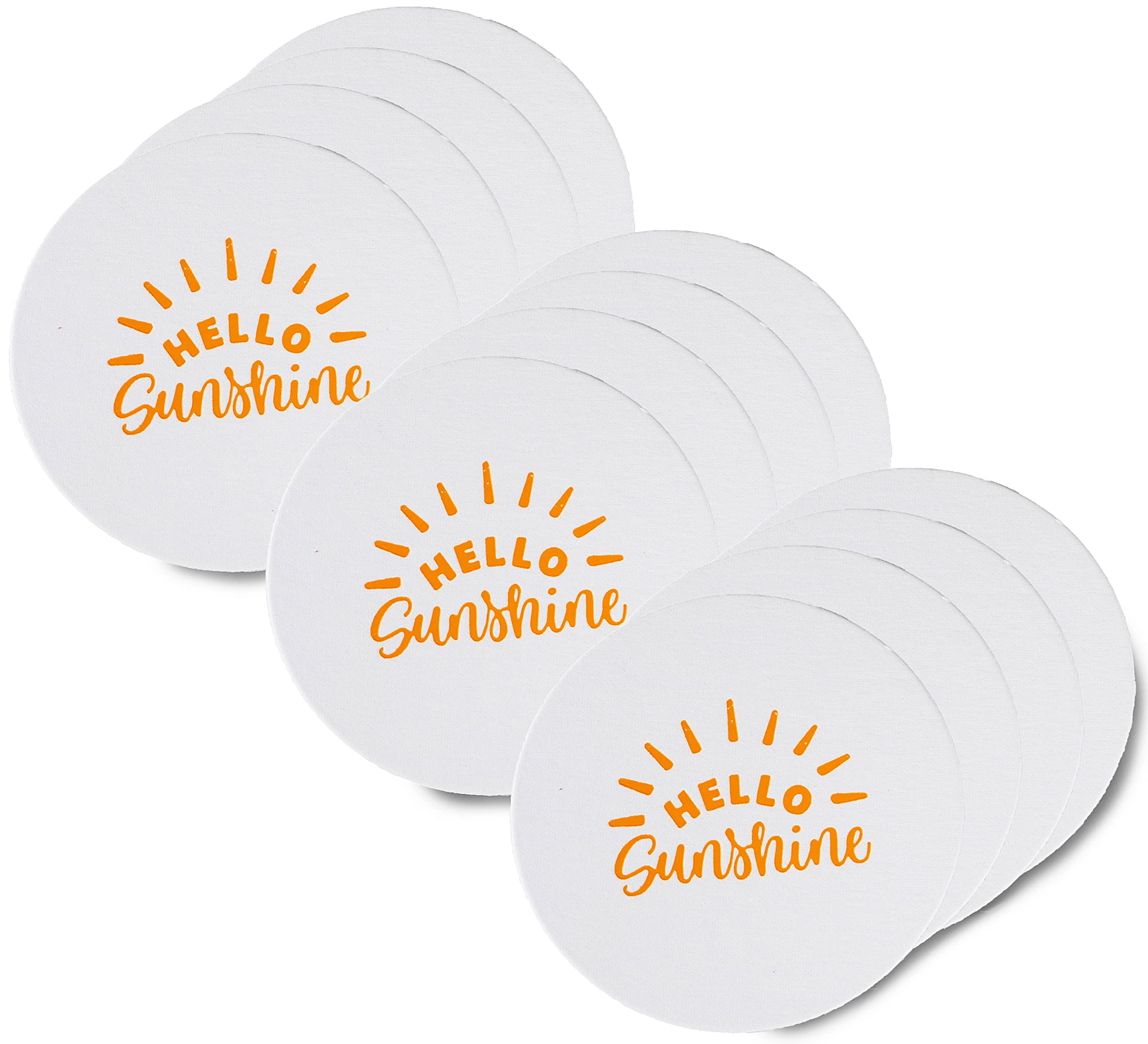 Hello Sunshine Yellow Coasters Set of 12 - Funky Printed Drink Coasters for Summer Parties, Home Decor & Bar Accessories - Perfect for Poolside Drinks, BBQs & Outdoor Entertaining
