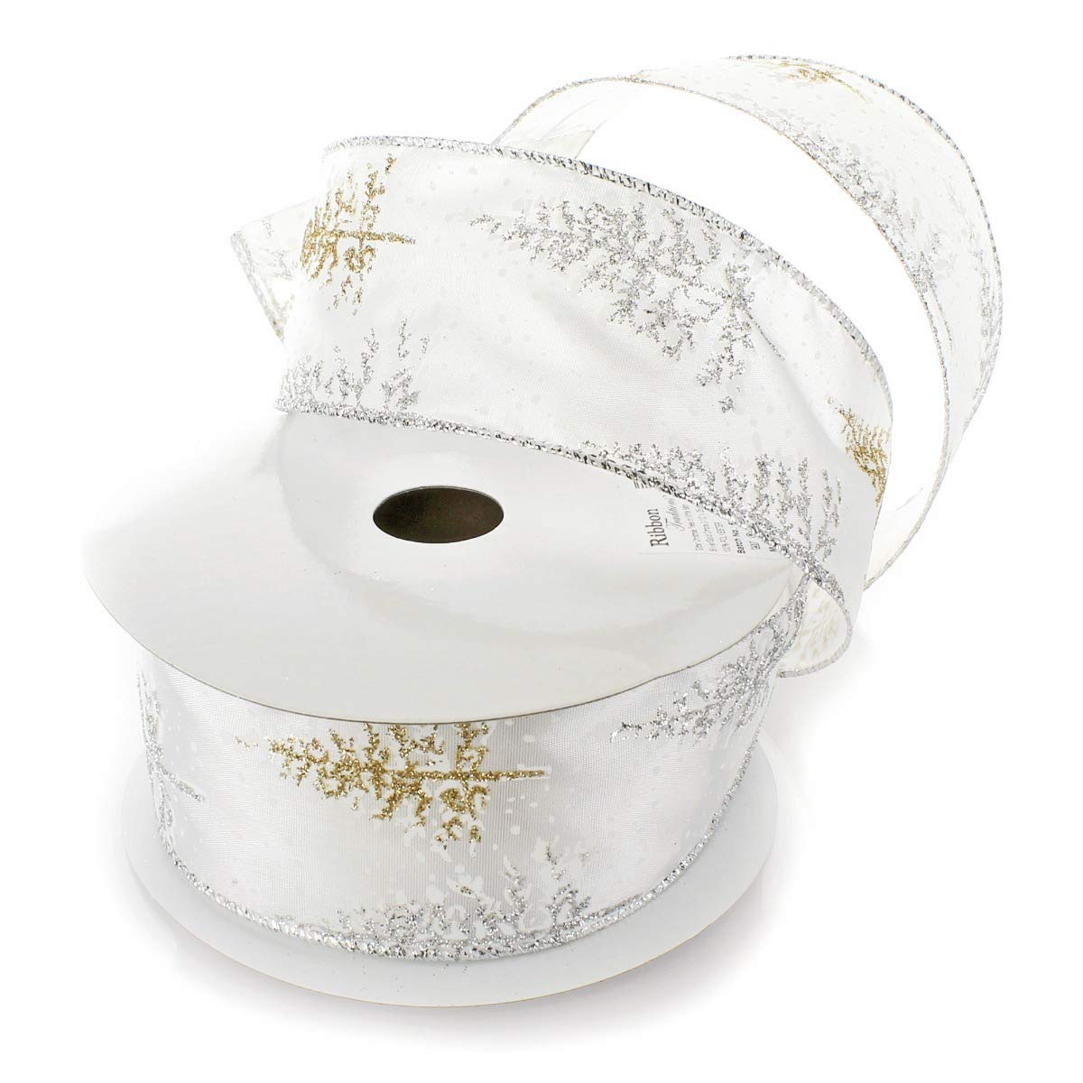 2.5 Inch x 25 Yards Silver Gold Glitter Christmas Wired Ribbon for Tree Decorations, Gift Wrapping & Holiday Crafts - Premium Quality Decorative Ribbon