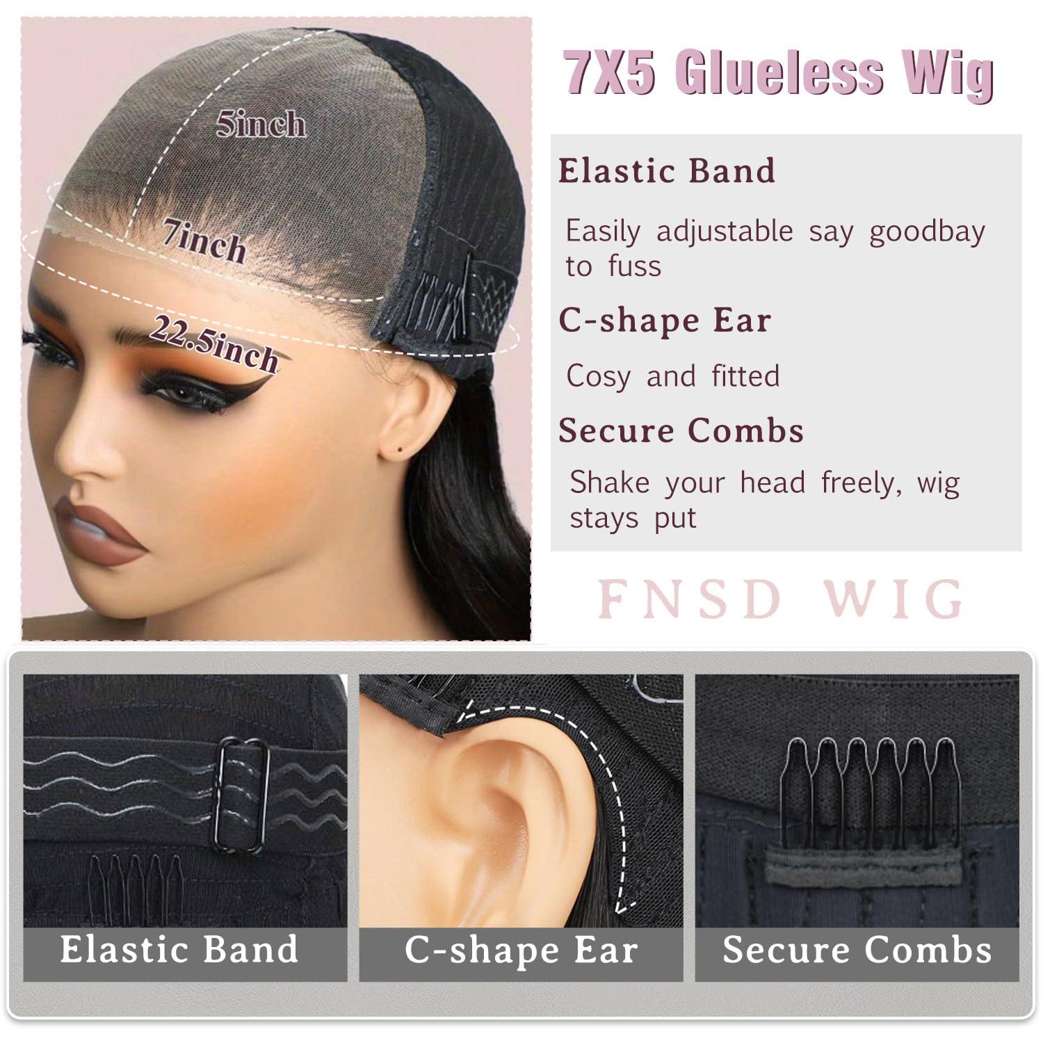 Glueless Human Hair Wigs for Women - 32 Inch Straight Lace Front Wig with HD Lace & 220% Density, Pre Plucked & Pre Cut 7x5 Lace Closure, No Glue Needed, Natural Black | Perfect for Daily Wear, Special Occasions & Protective Styling
