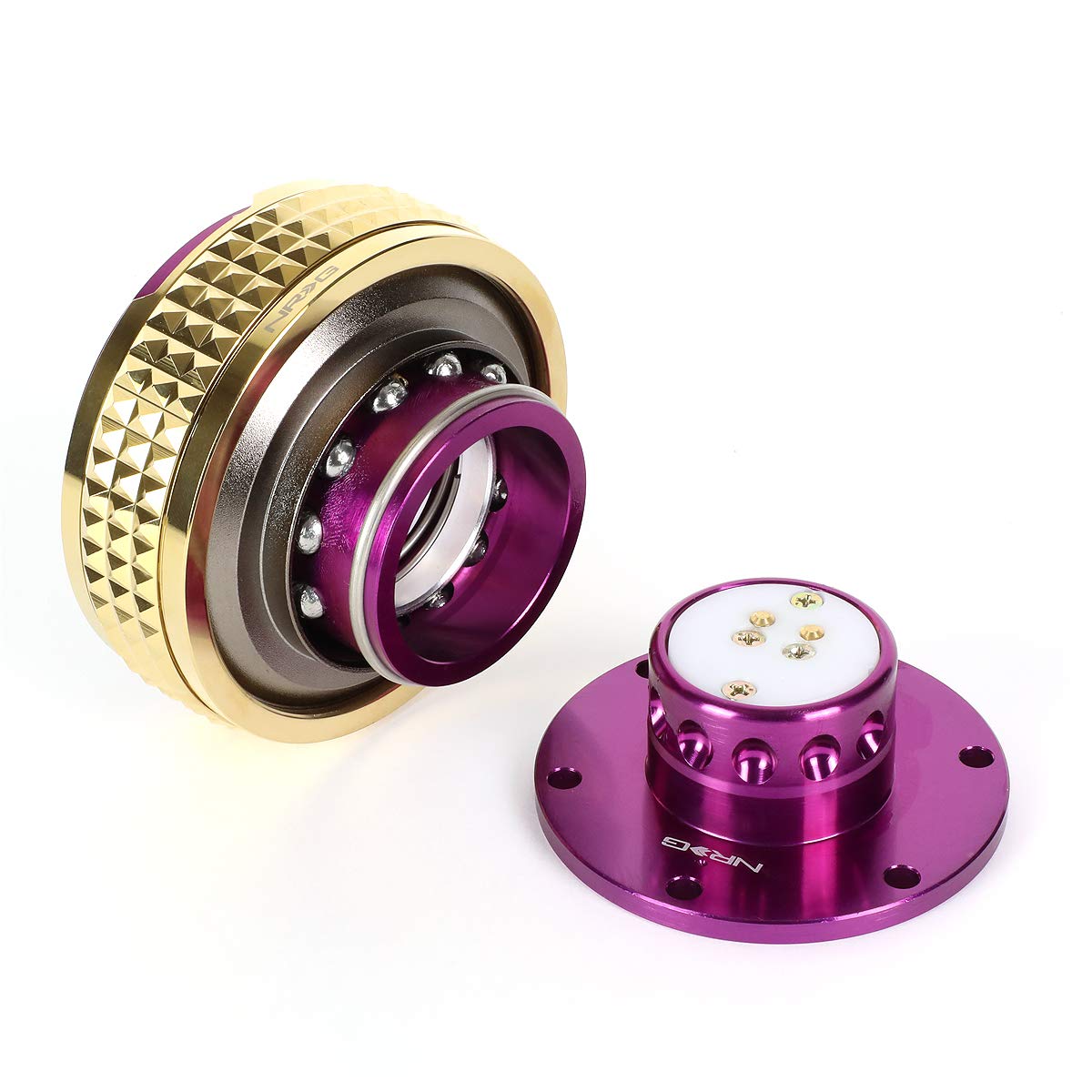 NRG Innovations SRK-210PP/CG Quick Release Steering Wheel Hub Adapter Kit - Purple Body with Chrome Gold Pyramid Ring - Perfect for Drifting, Racing & Car Modifications