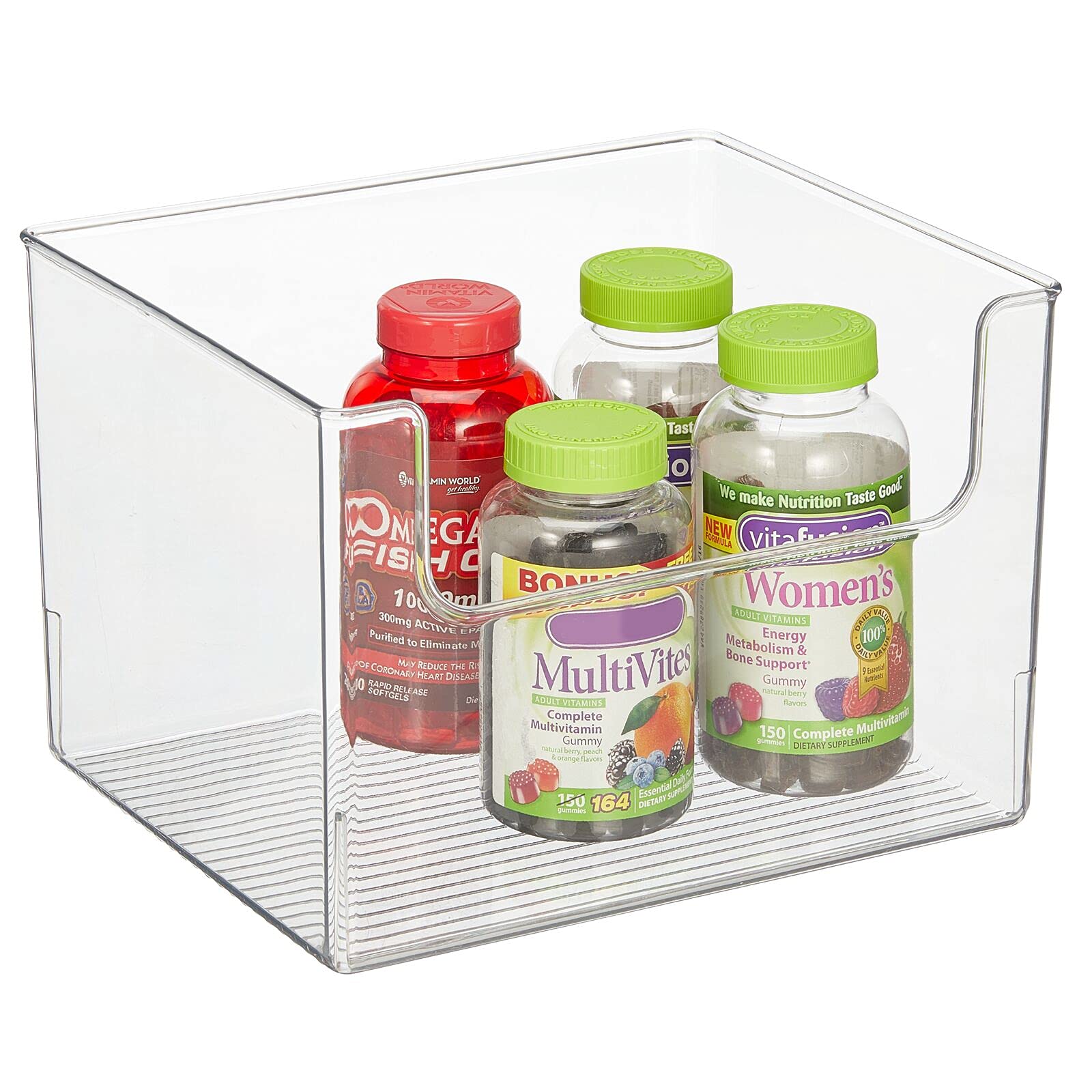 mDesign Modern Plastic Open Front Storage Organizer Bin Basket - 2 Pack Clear for Bathroom Vanity, Shelf, Cubby, Cabinet & Closet Organization - Perfect for Makeup, Toiletries & Small Item Storage - Ligne Collection