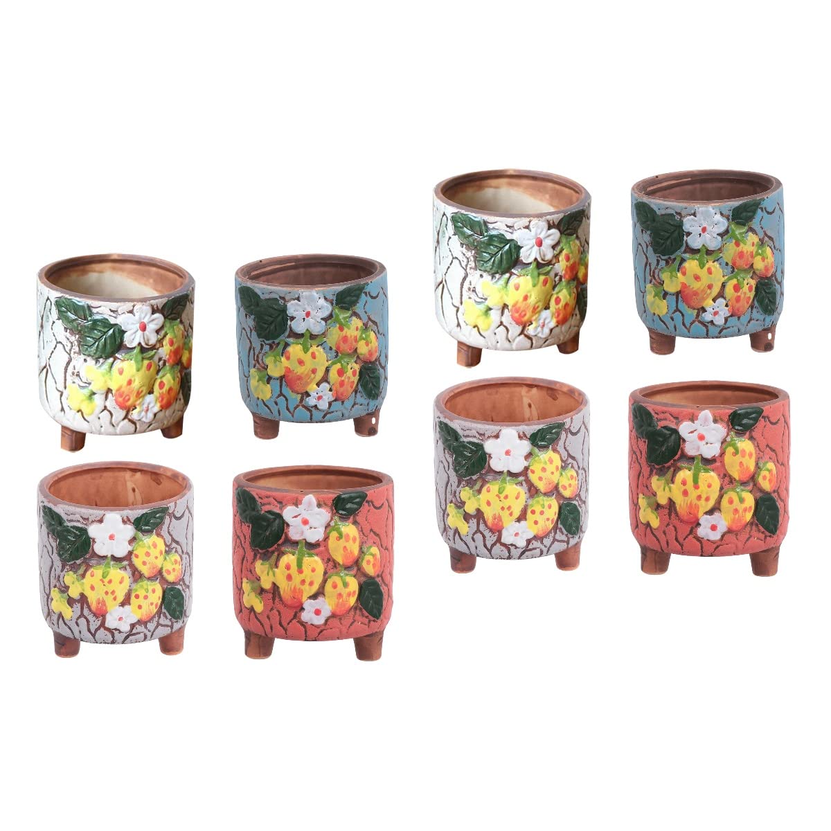 ULTNICE 8 Pcs Ceramic Succulent Planter Pots - Handmade Strawberry Design Flower Pots for Bonsai, Cactus & Pen Storage - Indoor Home & Office Decor in Assorted Colors | Perfect for Windowsills, Desks & Gift Giving