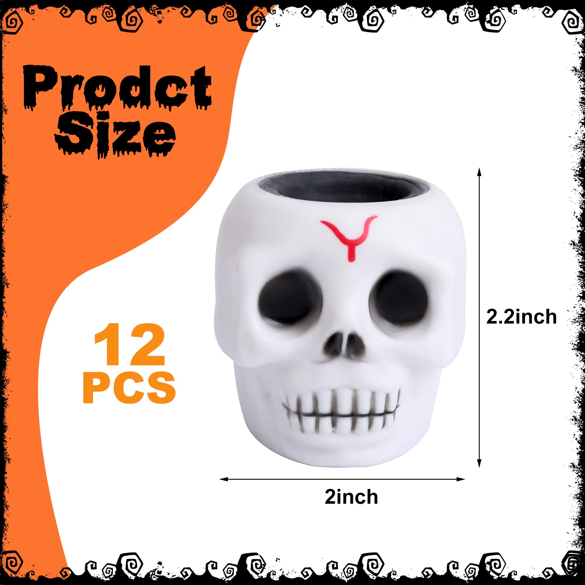 12 Pack Halloween Skull Squishy Toys - Stress Relief Stretchy Fidget Toys for Kids & Adults, Sensory Ghost Toys for Halloween Party Decorations, Trick or Treat Gifts, Office Desk & Anxiety Relief (Halloween Party, Classroom, Gift Basket)