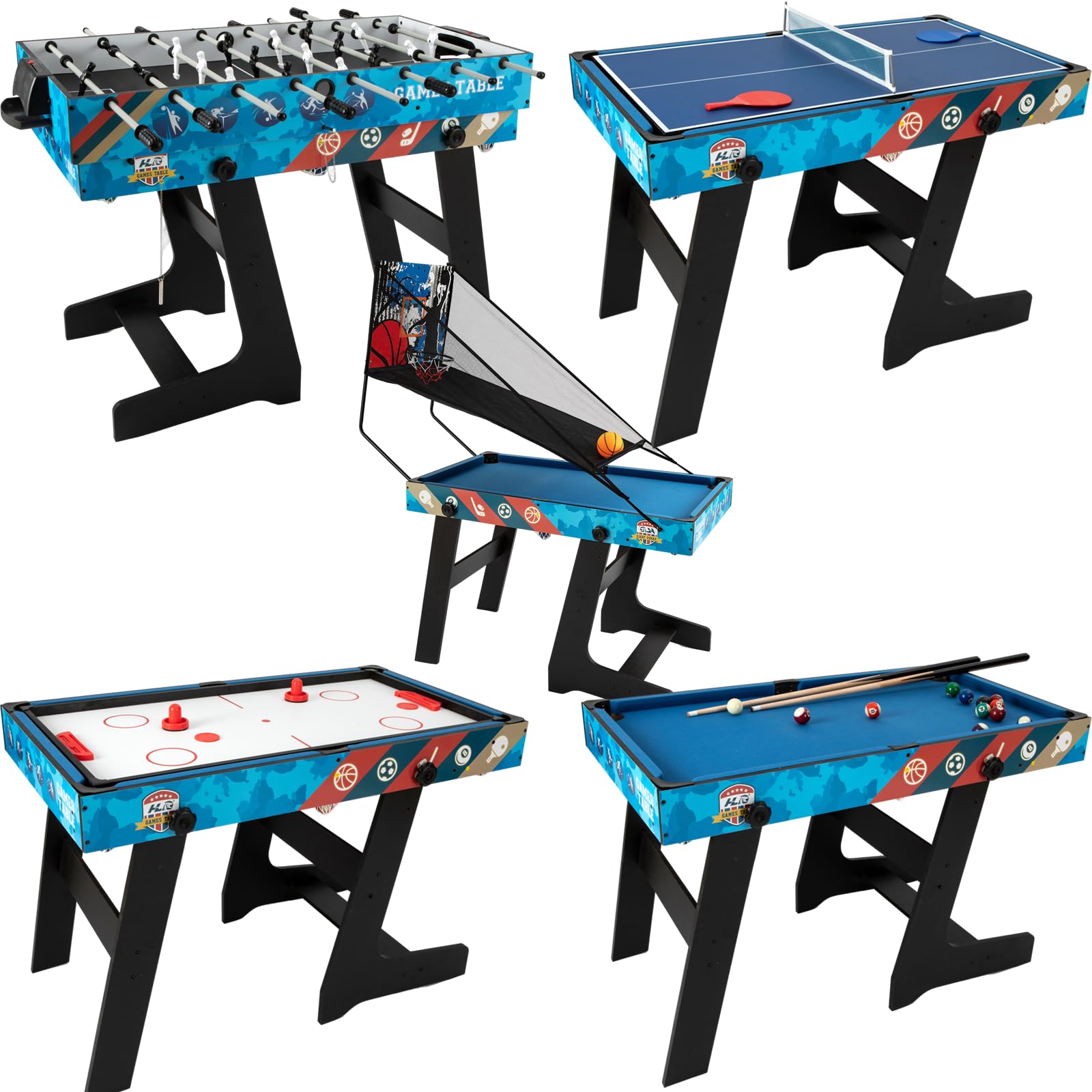 5-in-1 Multi-Game Table Set - Hockey, Foosball, Pool, Ping Pong & Basketball - 48
