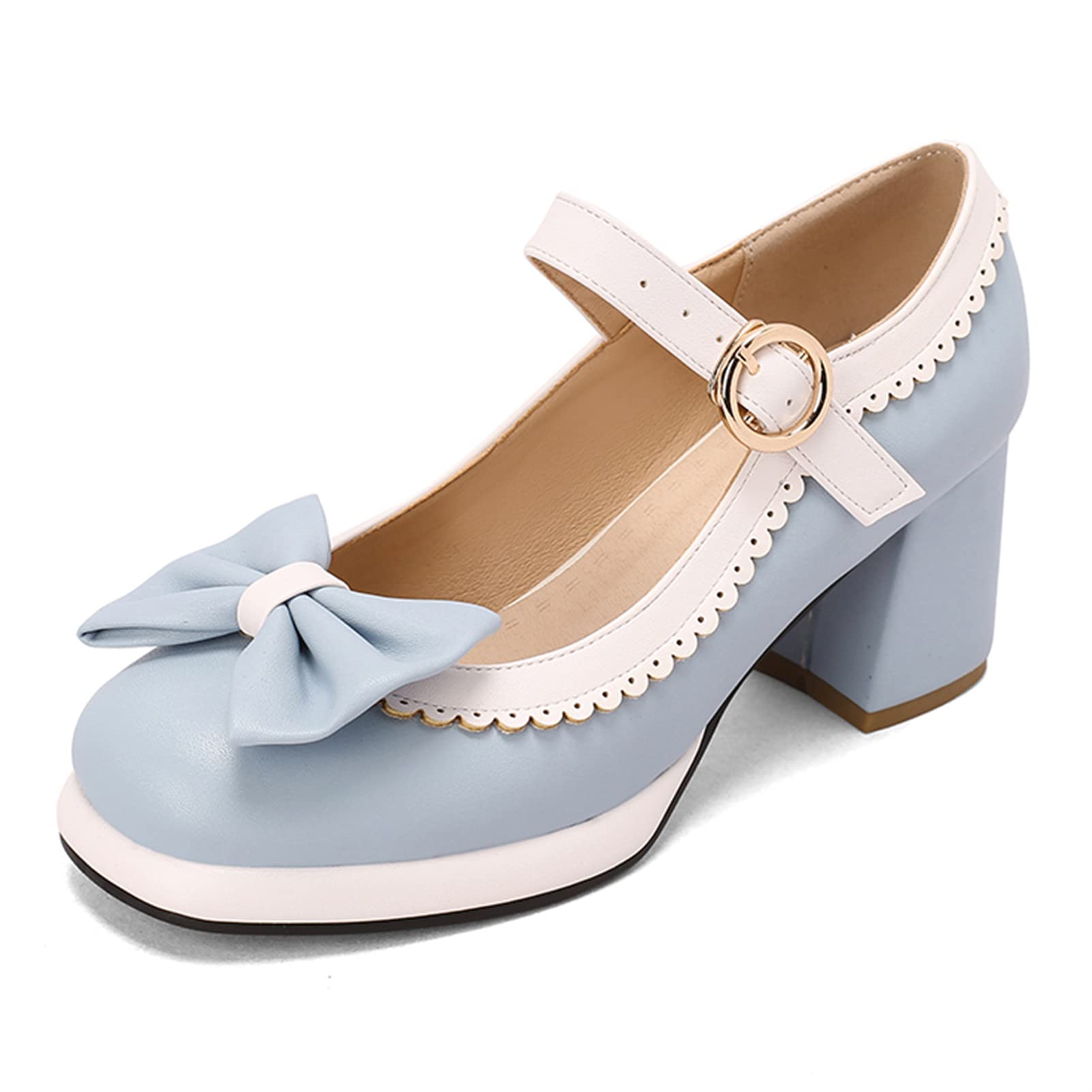 Women's Kawaii Bow Mary Jane Platform Heels - Chunky Block High Heels Dress Pumps for Party, Wedding & Vintage Style Outfits
