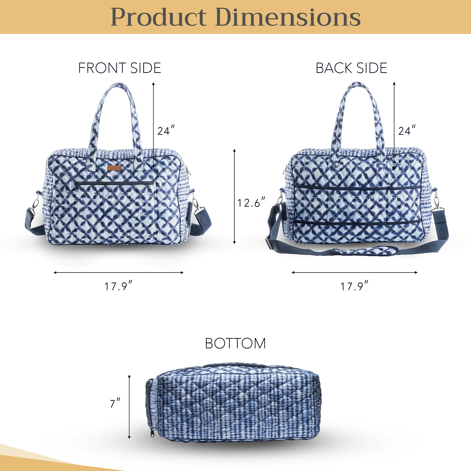 Hermine Weekend Bag - Cotton Quilted Duffel Overnight Luggage for Travel, Gym & Business | Perfect Gift for Men & Women | Great for Family Trips & Business Travel | Shibori Pattern | Durable & Stylish Weekender Bag for Workouts, Vacations & Commuting