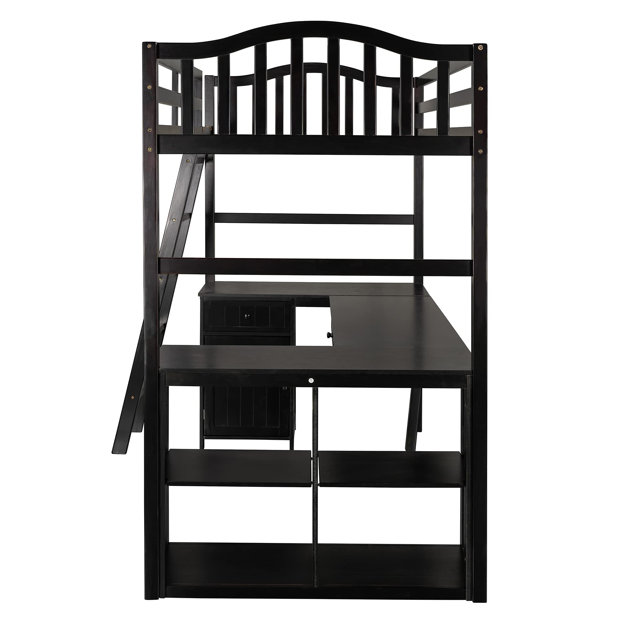 **Twin Loft Bed with Desk & Storage - Wooden Bunk Bed with Drawers, Cabinet & Shelves for Kids, Teens & Adults - Easy Assembly (Espresso) - Perfect for Small Bedrooms, Dorms & Studio Apartments**